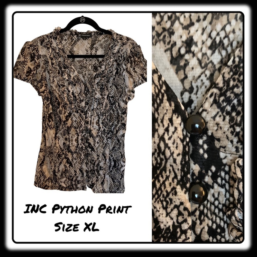 INC Python print tan & black & ivory lightweight top XL